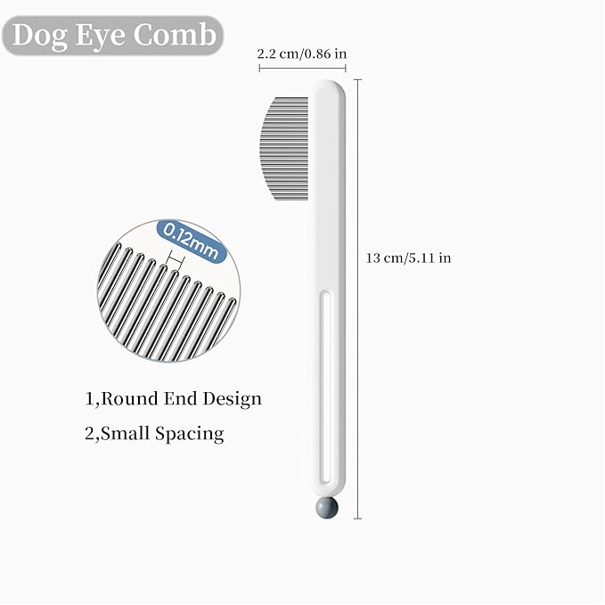 Precision Tear Stain Comb for Small Dogs Cats Face Eye Gunk Removal Tool ，Fit Yorkie, Shih Tzu, Maltese, Maltipoo, Pomeranian, Puppy Starter Kit, Pet Supplies (White)