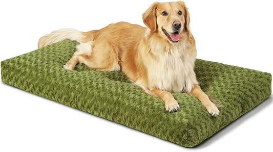 KSIIA Washable Dog Bed Comfy Dog Crate Pad Deluxe Plush Pet Bed Non-Slip Kennel Pad for Large Dogs, 35" x 23", Green