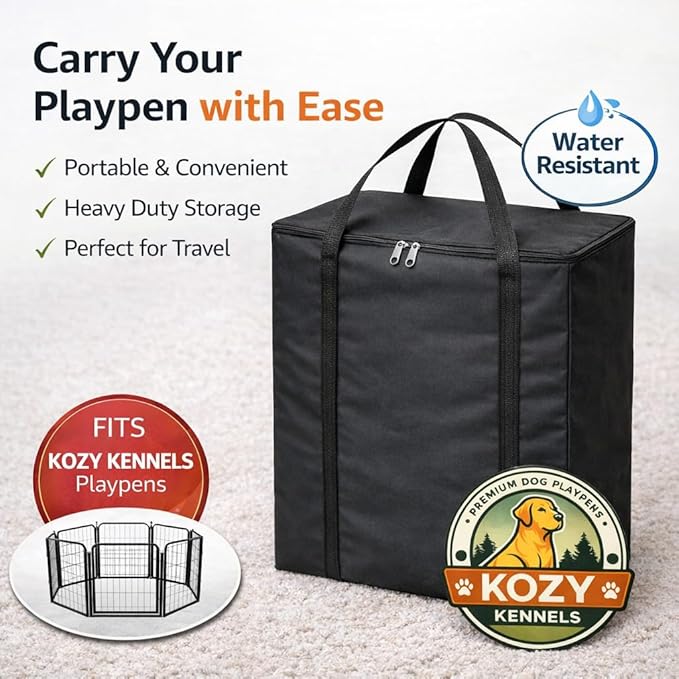 Dog Playpen w/Carrying Case for Indoor or Outdoor Use – 24 Inch, 24 Grey Panels - Portable Metal Exercise Pen for Small Dogs & Puppies - Pet Fence Kennel Crate for House, RV, or Travel