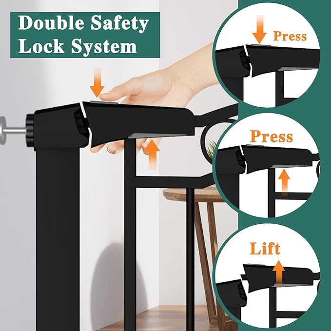Black Baby Gate with Door-Walk Through Baby Gates for Stairs Pressure Mounted no Drill-Indoor Tension Metal Child Pet Dog Safety Gate 35.04"-37.80" Wide