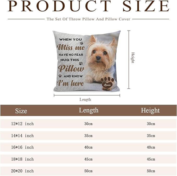 Alienc Personalized Dog Memorial Pillow with Photo - Custom Pet Memory Gift, Soft Sympathy Gift for Loss of Dog or Cat, Heartfelt Remembrance Throw Pillow