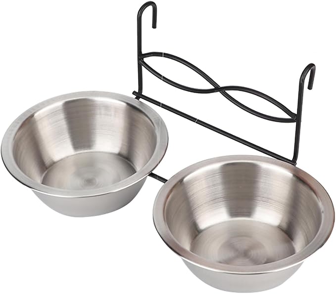 Stainless Steel Double Hanging Bowl Pet Feeding Station Water and Food Bowls with Hook for Small Dogs and Cats