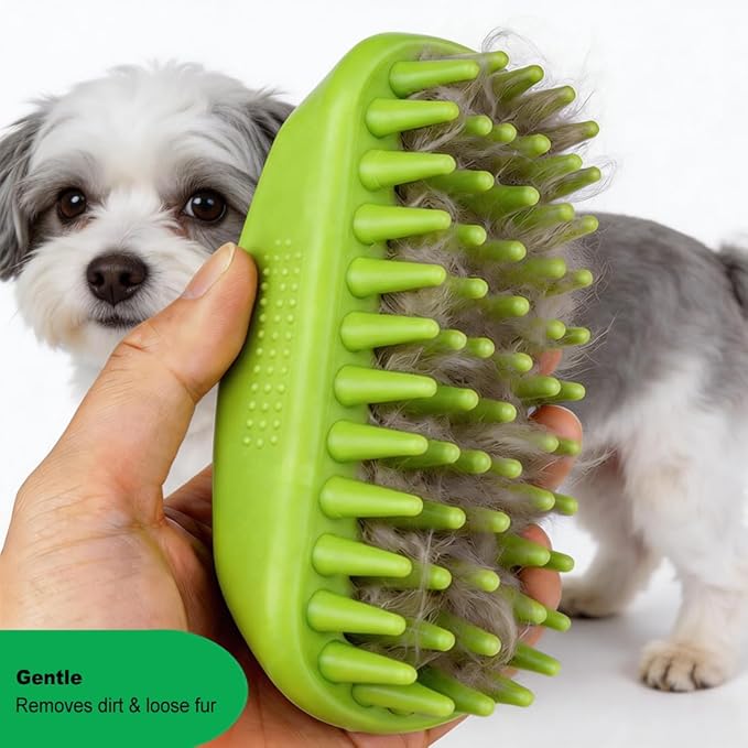 Rubber Curry Brush for Dog, Soft Curry Comb with Long Pins, Pet Silicone Brush for Short & Long Hair, Use Wet as Bath Scrubber or Dry for Grooming
