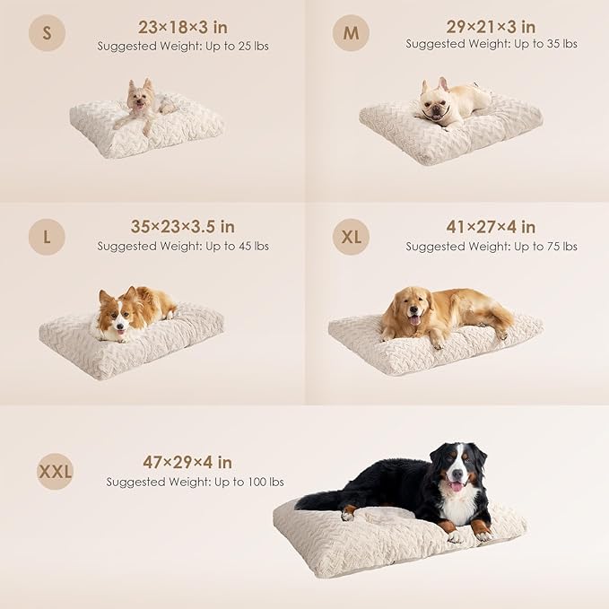 EHEYCIGA Washable Large Dog Bed for Crate 35x23 Inch, Reversible Kennel Pad for Dogs Weight Up to 45 lbs, Plush and Comfy Pet Sleeping Mat, Beige