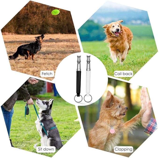 2 Pack Dog Whistle, Dog Whistle to Stop Barking Neighbors Dog, Adjustable Ultrasonic Silent Dog Whistle, Professional Recall Dog Training Whistles, with Lanyard (Black+White)
