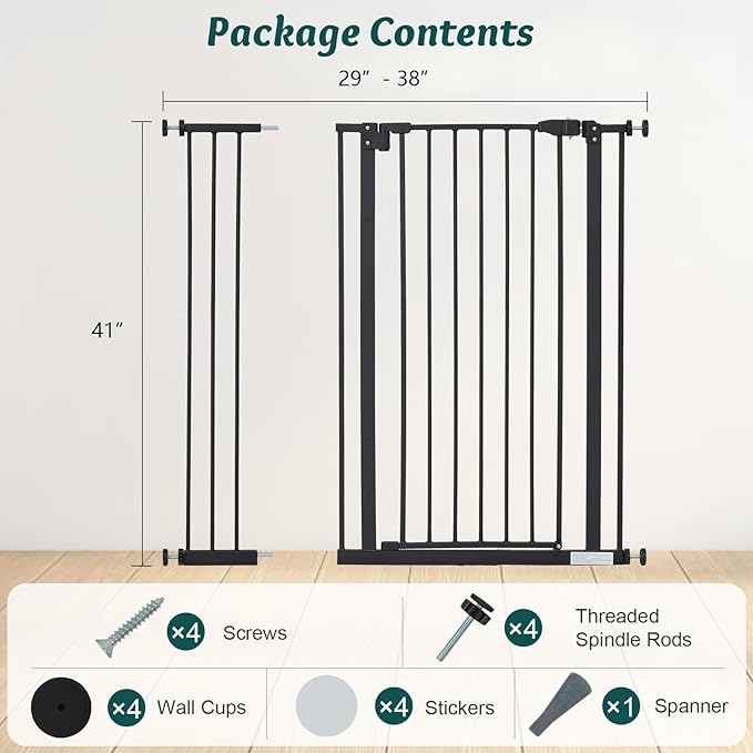 Kinfant Baby Gate, Extra Tall Walk Thru Baby Gate Kit with 6-Inch Extension, Pressure Mounting & Wall Cups, 41-Inch (1 Count, Pack of 1)