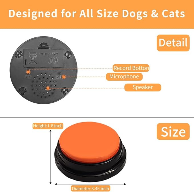 Set of 10 Dog Buttons for Communication, Dog Training Talking Buttons Starter Set, Recordable Buttons for Classroom 30-Second HD Recording, 100 Stickers