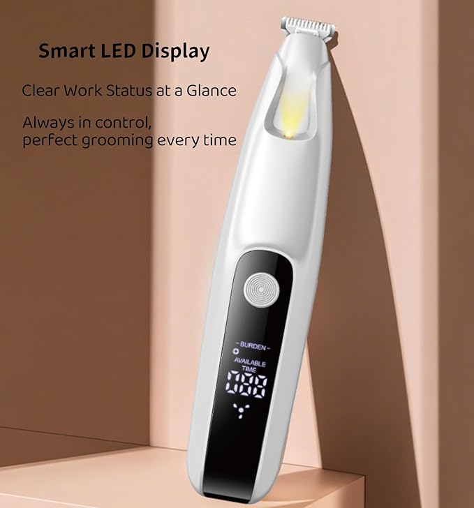 Ultra-Low Noise Dog Paw Trimmer,18mm Wide Blade Paw Groomer with LED Light,USB Rechargeable Paw Shaver with LED Display for Dogs and Cats White