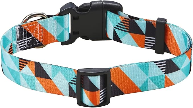 Dog Collar with Bohemia Floral Tribal Geometric Patterns - Soft Ethnic Style Collar Adjustable for Small Medium Large Dogs(Geometry,L)