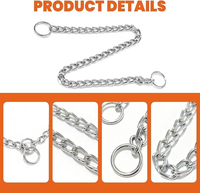 Small Dog Collar, Puppy Training Slip Chain Collar with Quick & Easy Adjustment, Durable Metal for XXS XS Breeds, Silver XXS