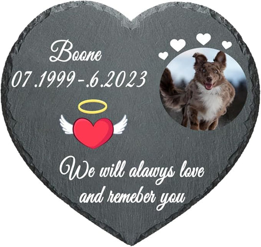 Photo Dog Memorial Stone Outdoor, Pet Memorial Stone, Dog Memorial Heart Shaped Stone, Pet Grave Marker Headstone, Personalized Pet Memorial Gift, Loss of Dog Cat Sympathy Gift