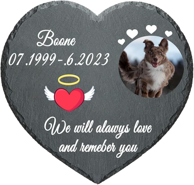 Photo Dog Memorial Stone Outdoor, Pet Memorial Stone, Dog Memorial Heart Shaped Stone, Pet Grave Marker Headstone, Personalized Pet Memorial Gift, Loss of Dog Cat Sympathy Gift