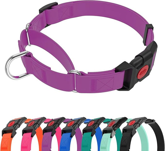 Waterproof Martingale Collar for Dogs,Easy to Clean Dog Collars with Safety Quick Release Buckle,Rubber Collar for Medium Large Dogs Walking Training (Purple, M (16.5-20.8inch))