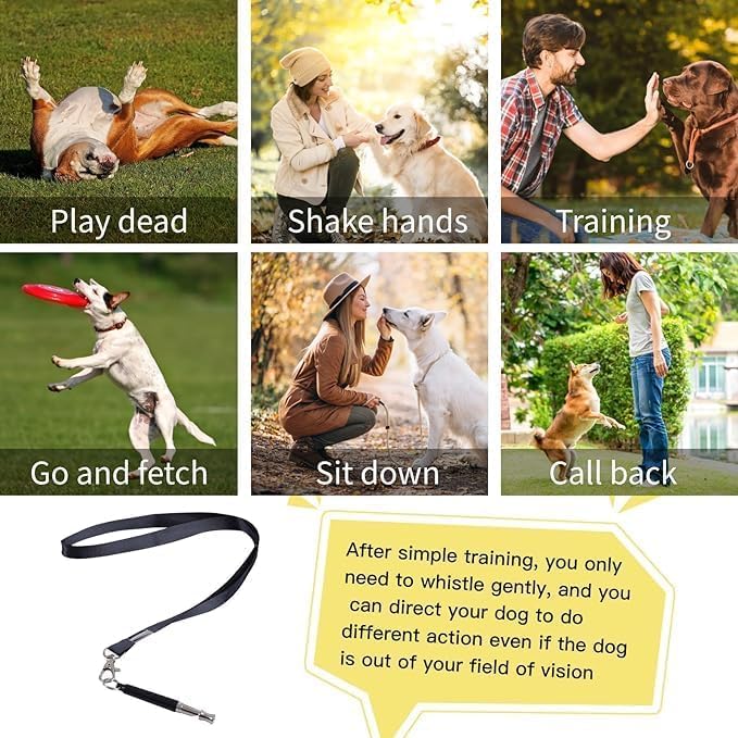 2 Pack Dog Whistle - Dog Whistle to Stop Barking Neighbor's Dog & Long Range Recall, Adjustable Ultrasonic Silent Dog Whistle with Lanyard for Training Recall, Professional Obedience (Black & White)