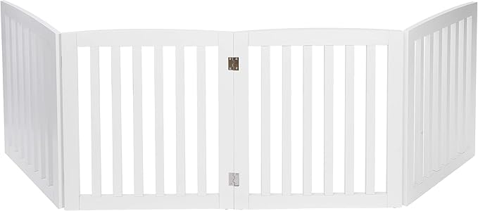 Freestanding Pet Dog Gate, 3-Panel/ 4-Panel Wooden Folding Fence for Hallway,Doorway,Hall,Stair,24 Inch Height Indoor Foldable Dog Fence (White, 4 Panel 24“)