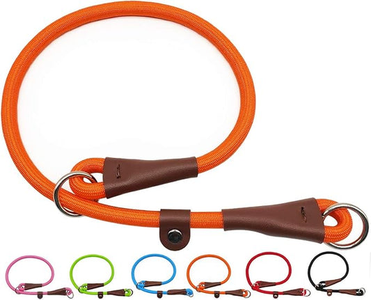 MayPaw Slip Collar Nylon Rope Adjustable Collar for Dog Training- No Pull Round Martingale Dog Collars for Small Medium Large Dogs (24" x 1/2", Orange)