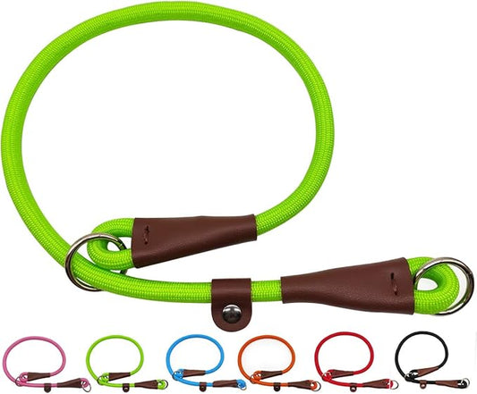MayPaw Slip Collar Nylon Rope Choke Collar for Dog Training- No Pull Round Martingale Dog Collars for Medium Large Dogs (24" x 1/2", Green)