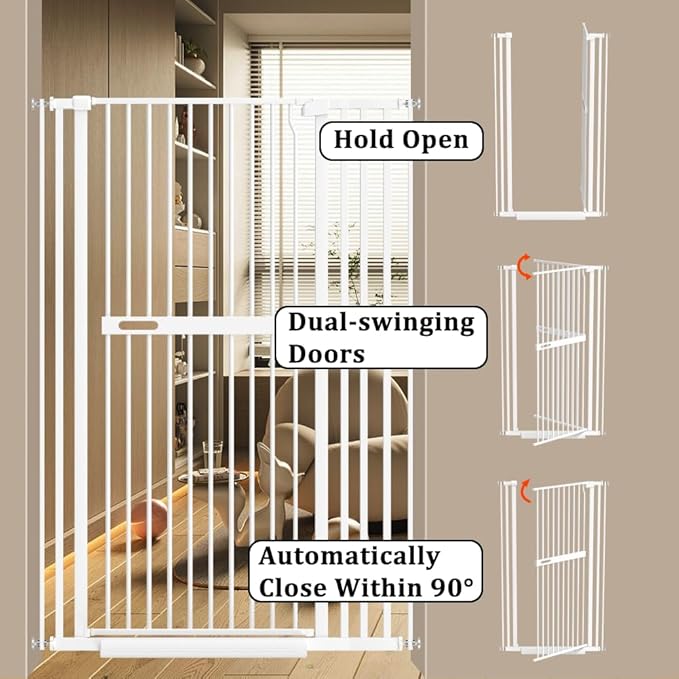 71" Extra Tall Cat Pet Gate for Doorways Indoor Proof,29.92-45.67" Wide Tall Dog Puppy Safety Baby Gate for Cat Pet,Pressure Mounted No Drill Walk Through White Metal