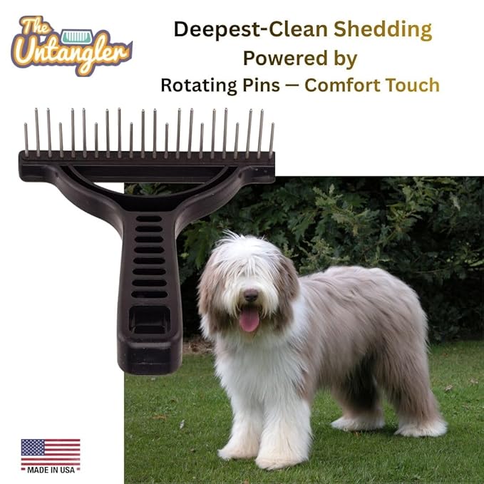 The Untangler Rakes for Grooming and Shedding -silky smooth rotating teeth to easily collect loose hair (Black, Shedding)