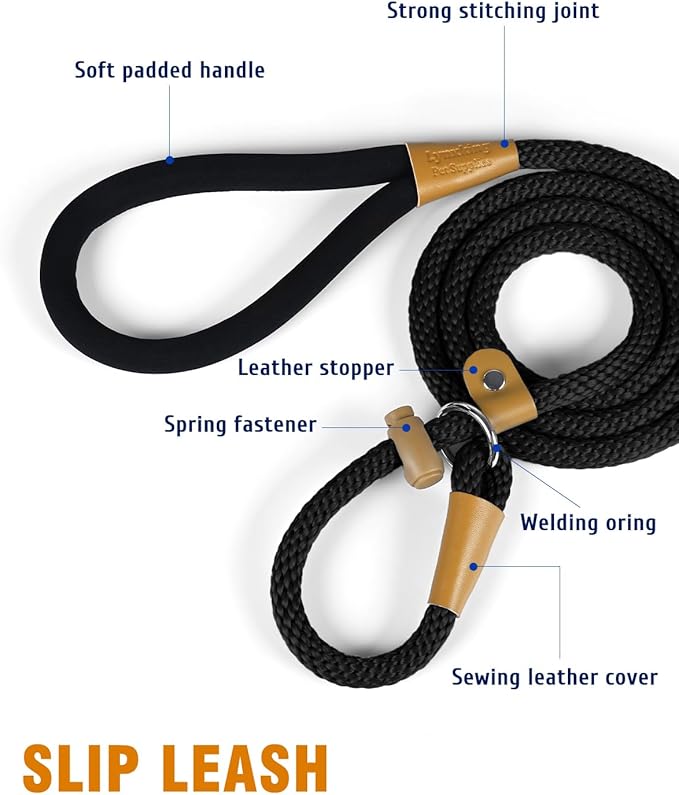 lynxking Dog Leash Slip Lead 5 6 8 FT Dog Training Leash Strong Heavy Duty Braided No Pull Training Lead Leashes for Small Medium Large Dogs