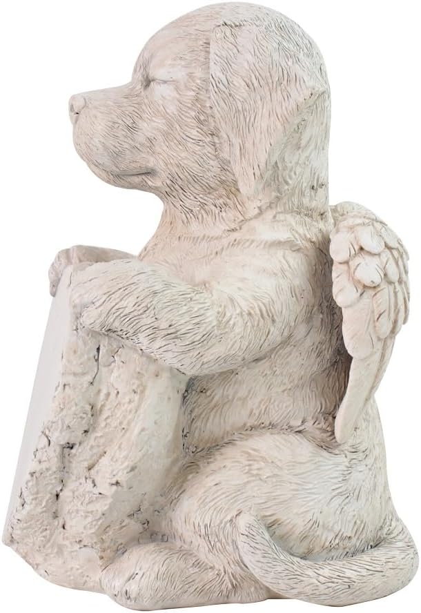 Angel Dog Holding Heart Memorial Stone, Dog Garden Statue Pet Headstone Grave Markers Outdoor Loss Sympathy Gift