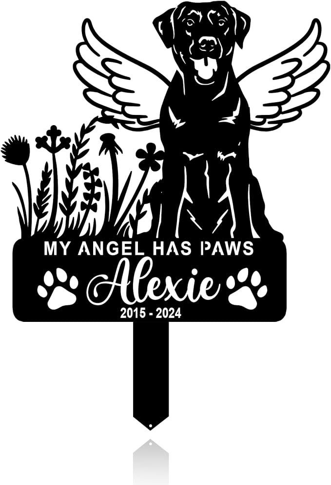 Personalized Pet Memorial Grave Marker, Custom Pet's Name Cemetery Decorations for Funerary, Metal Pet Garden Stake, Outdoor Sympathy Pet Stake Plaque Gift for Loss Dog