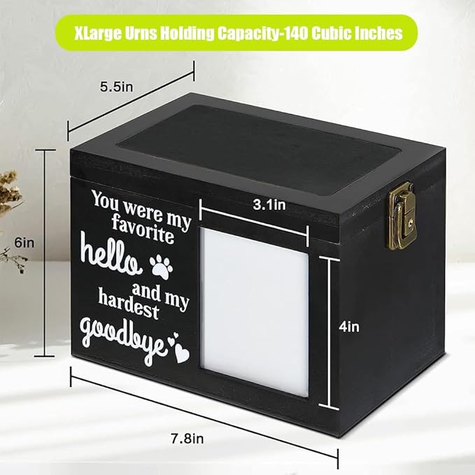 Pet Memorial Urns for Dog or Cat Ashes, Wood Dog Urns for Ashes, Pet Urn with Photo Frame, Memorial Keepsake Memory Box with Key and Lock, Personalized Pet Cremation Urn, Keep Your Pet Close Forever