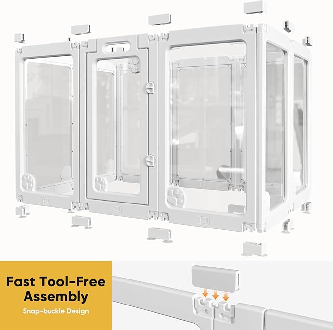 Clear Acrylic Dog Play Pen Indoors 30", 12 Panels Transparent Puppy Playpen with Door for Small Dogs Puppies, Modular Plastic Pet Playpen Cage Fence Crate for Cat Kitten Rabbit, White