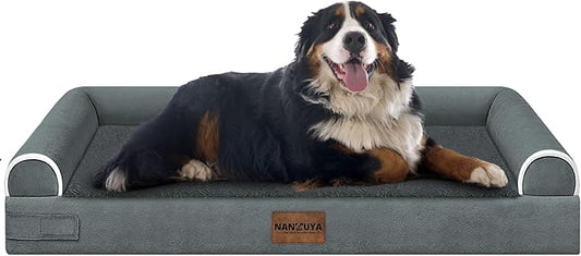 Large Dog Bed Orthopedic Washable: Jumbo Dog Bed Bolster Extra Large Dogs Egg Crate Foam Sofa Couch Waterproof Removable Cover - Dark Grey