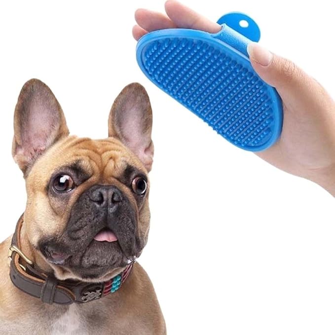 Dog Grooming Brush, Pet Shampoo Bath Brush Soothing Massage Rubber Comb with Adjustable Ring Handle for Long Short Haired Dogs and Cats(Rose Red)