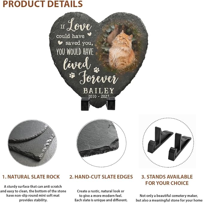 Heart Shaped Pet Headstone Marker with Cat Paw Print, Quote Options - Fit with Loss of Your Emotional Support Pets, Memorial Gifts for a Beloved Dog Outdoor & Indoor Decor