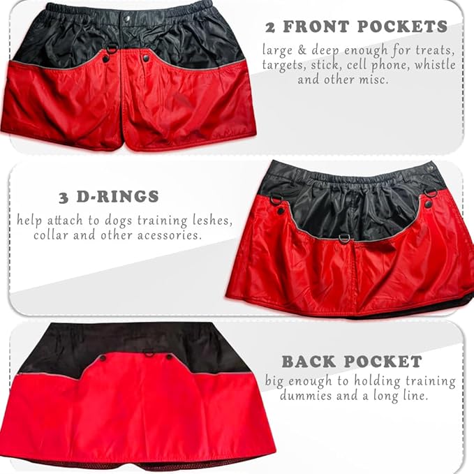 Dog Trainer Apron for Men Women with Big and Deep Pockets, Pet Handler Treat Waist Pouch for Holding Dog Stug Toy, Training Dummies, Rope (Red-L)