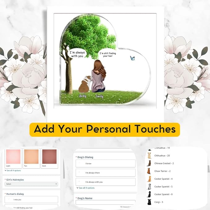 Gossby Personalized Heart-shaped Dog Memorial Acrylic Plaque - Custom Dog Remembrance Gift For Dog Mom With Design, Name - Dog Memorial Gift For Women Dog Lover - Forever In My Heart - Girl And 1 Dog