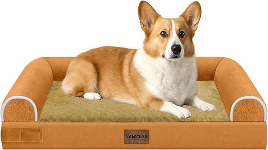 Medium Large Dog Bed Orthopedic Washable: Beds Bolster Medium Large Sized Dog Bed Egg Crate Foam Couch Sofa Waterproof with Removable Cover - Orange