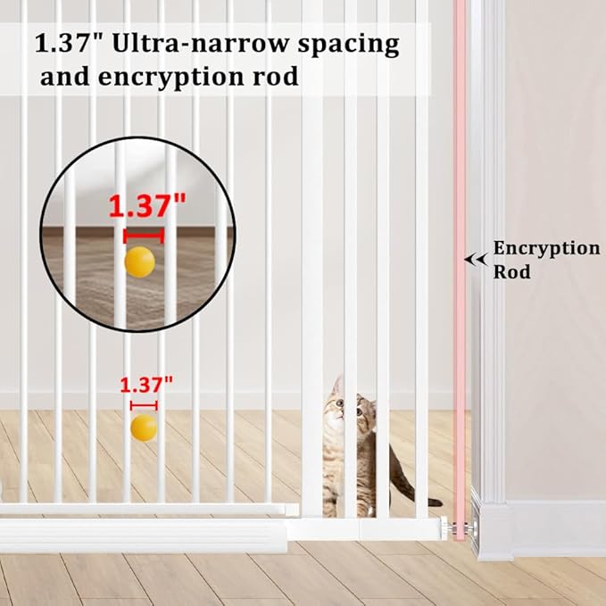 71" Extra Tall Cat Pet Gate for Doorways Indoor Proof,29.92-45.67" Wide Tall Dog Puppy Safety Baby Gate for Cat Pet,Pressure Mounted No Drill Walk Through White Metal