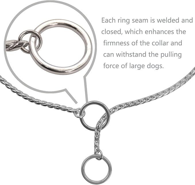 Heavy Duty Dog Choke Collar Slip Dog P Chain Snake Collar Plating Anti-Rust Dog Training Collars for Small Large Dogs Black/Gold/Silver/Rose Gold 15.5in-29.5in (21.5in, Silver)