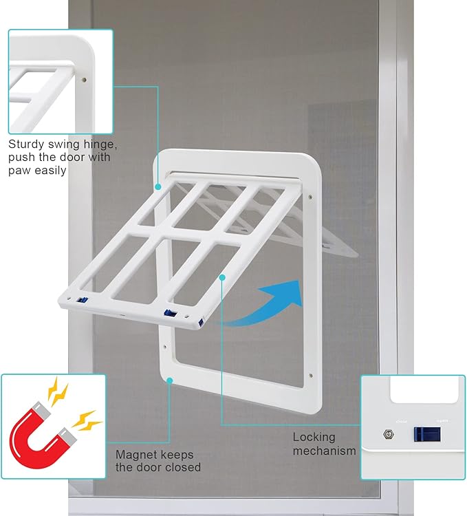 Ownpets Dog Screen Door, Inside Door Flap 11x13 Inch Lockable Pet Screen Door Magnetic Closure Sturdy Doggie Door for Screen Door(White)