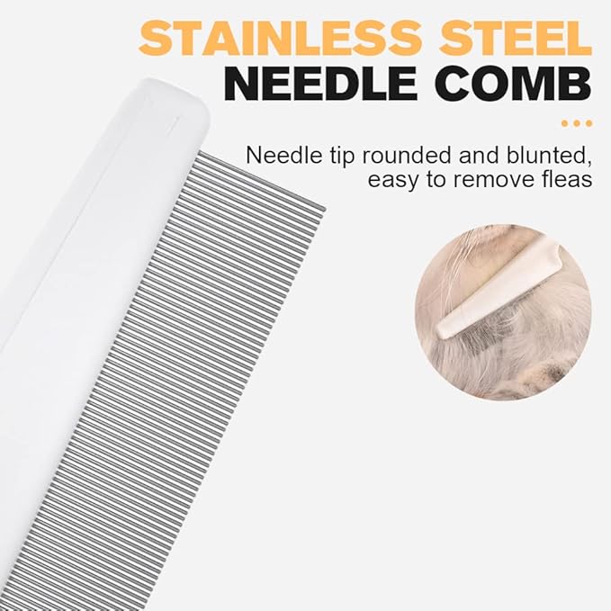 Pet Comb, Multifunctional Stainless Steel Tear Stain Removal Comb, 2 in 1 Pet Grooming Brush, Magic Pets Grooming Comb Kit for Small Dogs Puppies, Purple-2Pcs