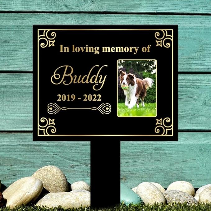 Personalized Dog Memorial Stake Custom Dog Cat Photo In Loving Memory Metal 8x8 inch Pet Grave Marker Loss Gift Sympathy Gift for Pet Lover (Style 13)