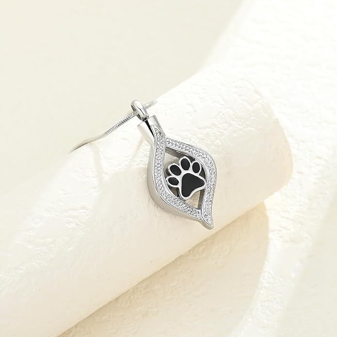 Cremation Jewelry for Ashes The Eye of My Heart Urn Necklace Keepsake with Dog/Cat Paw Memorial Urn Jewelry Stainless Steel Necklace Memorial for Pet Gift for Men Women
