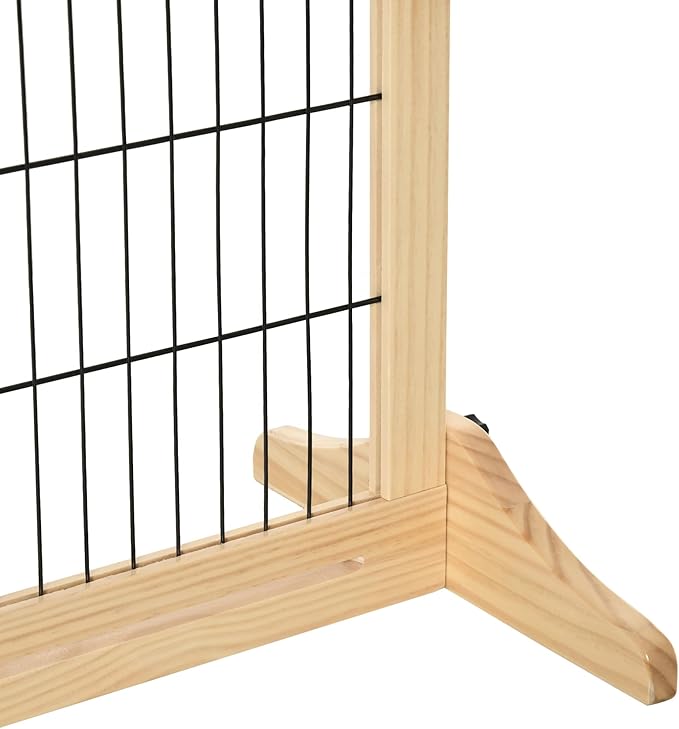 PawHut 72" W x 27" H Extra Wide Freestanding Pet Gate with Adjustable Length Dog, Cat, Barrier for House, Doorway, Hallway, Natural