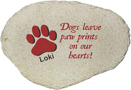 GiftsForYouNow Paw Prints on Our Hearts Personalized Pet Memorial Garden Stone, UV Resin Stone, Flat Design, Measures 11.25" W x 7.75" H, Paw Print Memorial, Dog Headstone, Loss of Dog