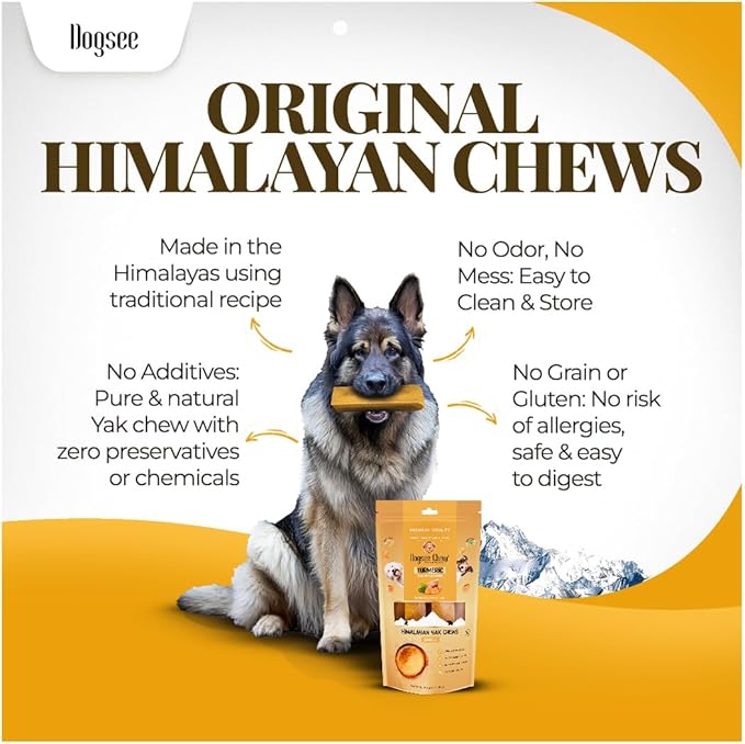Dogsee Himalayan Yak Cheese Chews with Turmeric 2lb – Medium Size (12 Pack) | Long-Lasting Natural Treats for Dogs | Anti-Inflammatory | Odorless & Helps with Teeth Cleaning