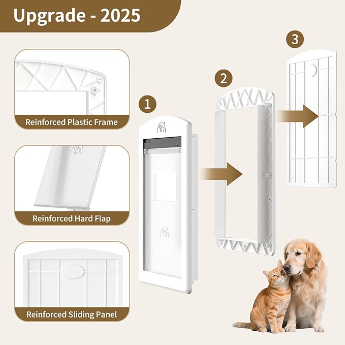 MAVRICFLEX White Frame Dog Door, Plastic Doggy Door with Sliding Lock Panel and Magnetic Hard Flap, Doggie Door for Dogs Up to 30LBS, Medium