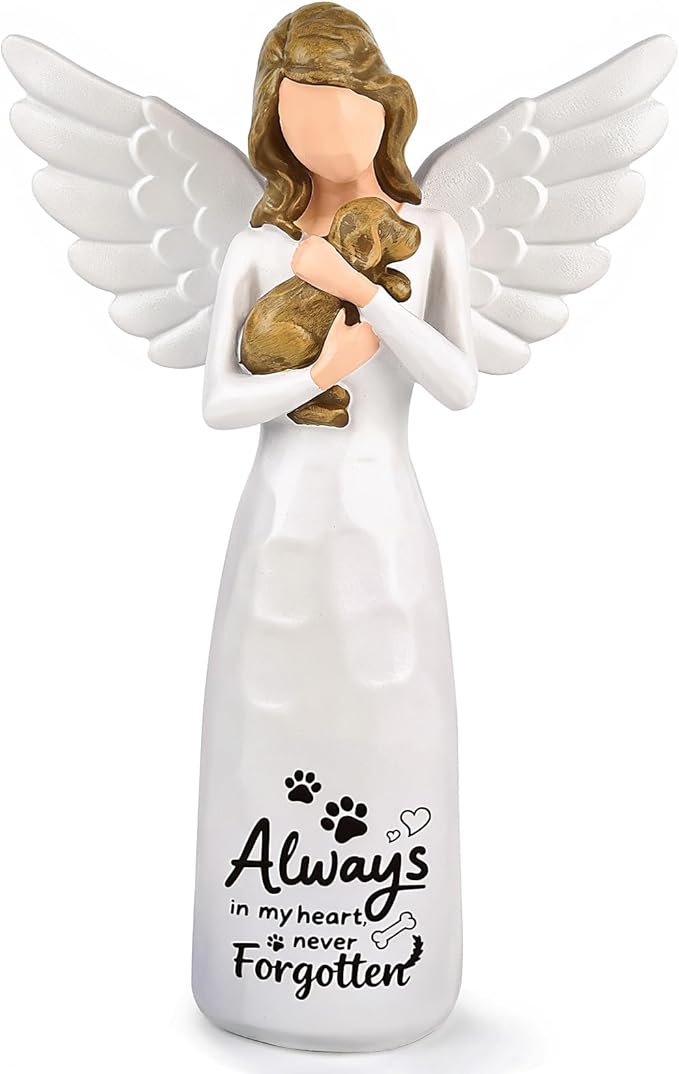DALARAN Hand-Painted Angel Memorial Statue, Sympathy Gift for Loss of Dog with “Always in My Heart” Inscription, 14cm Remembrance Keepsake for Home Décor