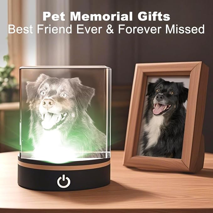 Dog Memorial Gifts - Personalized Memorial Gift for Dog, Cat, Animal Indoor, Custom Pet 3D Crystal Photo, Loss of Dog Cat Puppy Keepsake Bereavement Sympathy Gifts for Pet Lovers - Cube