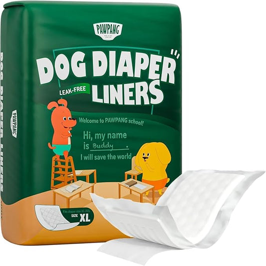 PAWPANG Disposable Dog Diaper Liners Booster Pads for Male & Female Dogs, 55ct, 5 Sizes Options, Doggie Diaper Inserts fit Most Types of Dog Diapers - Pet Belly Bands & Male Wraps (X-Large(55ct))