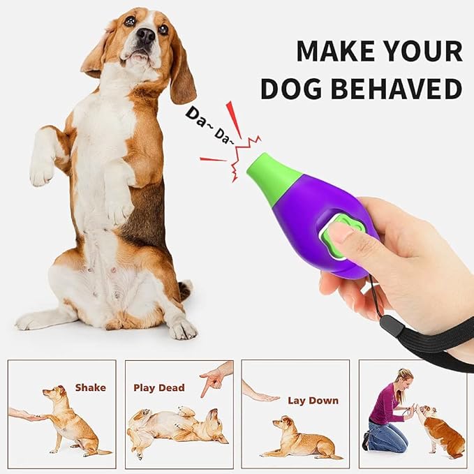 Dog Training Clicker with Whistle and Wrist Strap - Positive Behavior Reinforcer for Pets - All Ages, Puppy and Adult Dogs - Use to Reward and Train - Dog Whistle Included (Purple)