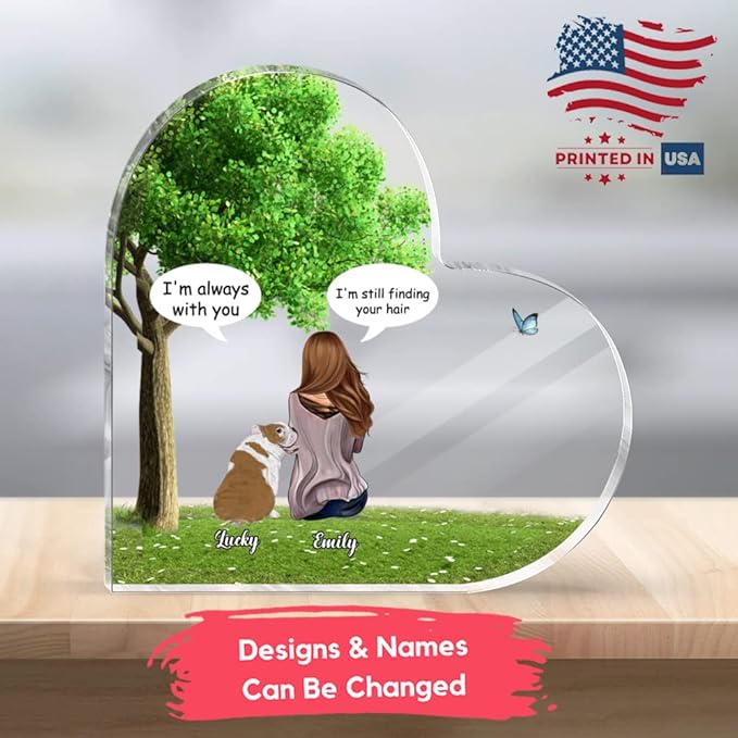 Gossby Personalized Heart-shaped Dog Memorial Acrylic Plaque - Custom Dog Remembrance Gift For Dog Mom With Design, Name - Dog Memorial Gift For Women Dog Lover - Gifts For Her - No Quote - Girl 1 Dog