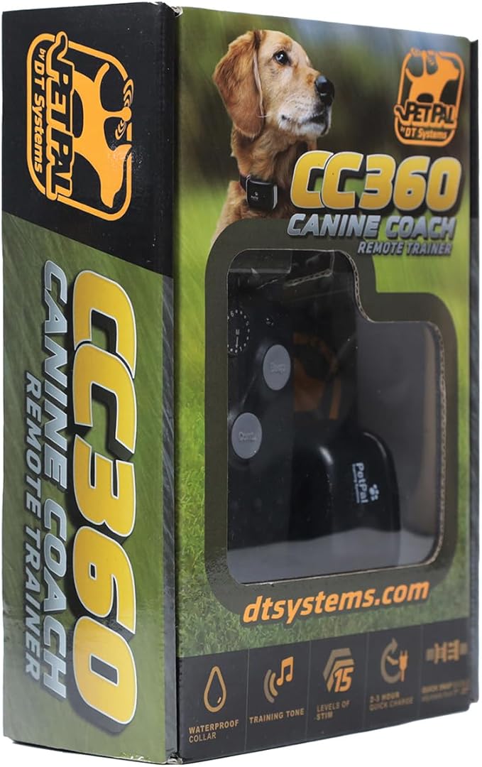 DT SYSTEMS CC360 Canine Coach 360 Waterproof Adjustable Remote Dog Training E-Collar, 360-Yard Range, 15 Stimulation Levels & Beeper, Charger Included